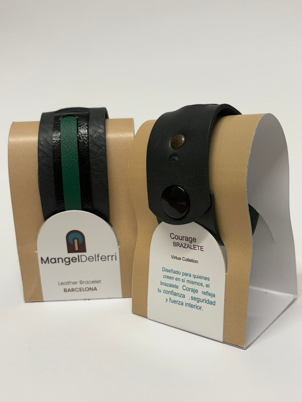 Empaque sostenible 100% libre de plástico del brazalete Courage gris y verde – Mangel Delferri